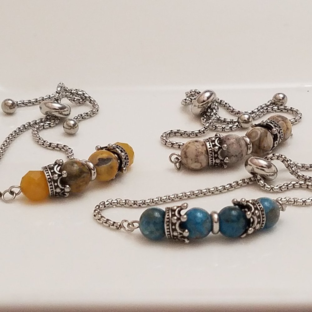 Adjustable Gemstone Bracelets - Jade- Crazy Agate, Apatite, Maifanite - Handmade